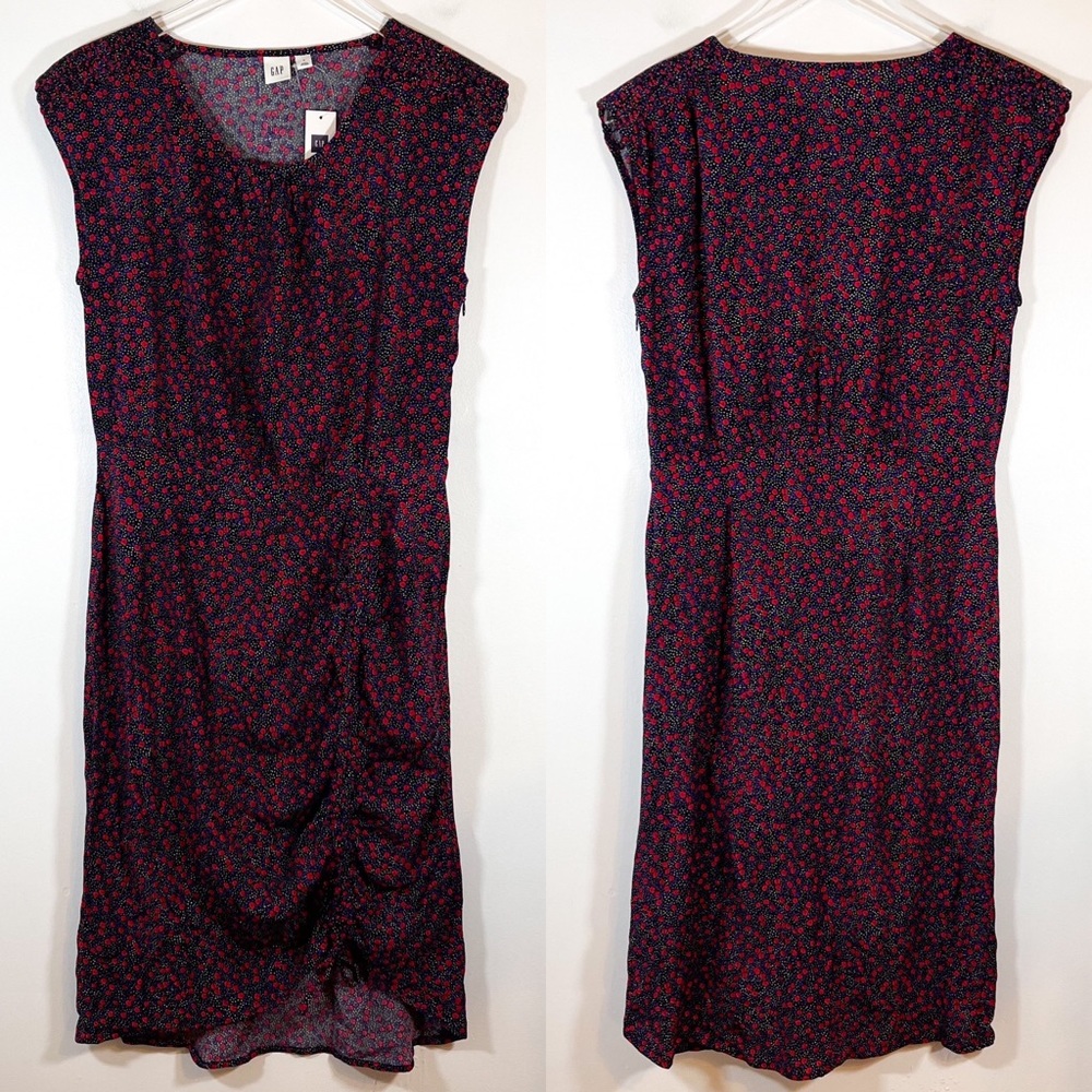 NWT Gap Women's Size 6 Black Sleeveless Dress Woven Cotton Knee Length Floral